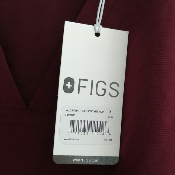 NWT Figs Casma 3 Pocket Short Sleeve Scrub Top Burgundy XL - Picture 10 of 16